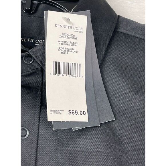 NWT Kenneth Cole New York Men's Snap Button-Up Shirt Size S Black Solid Stretch - Picture 2 of 15